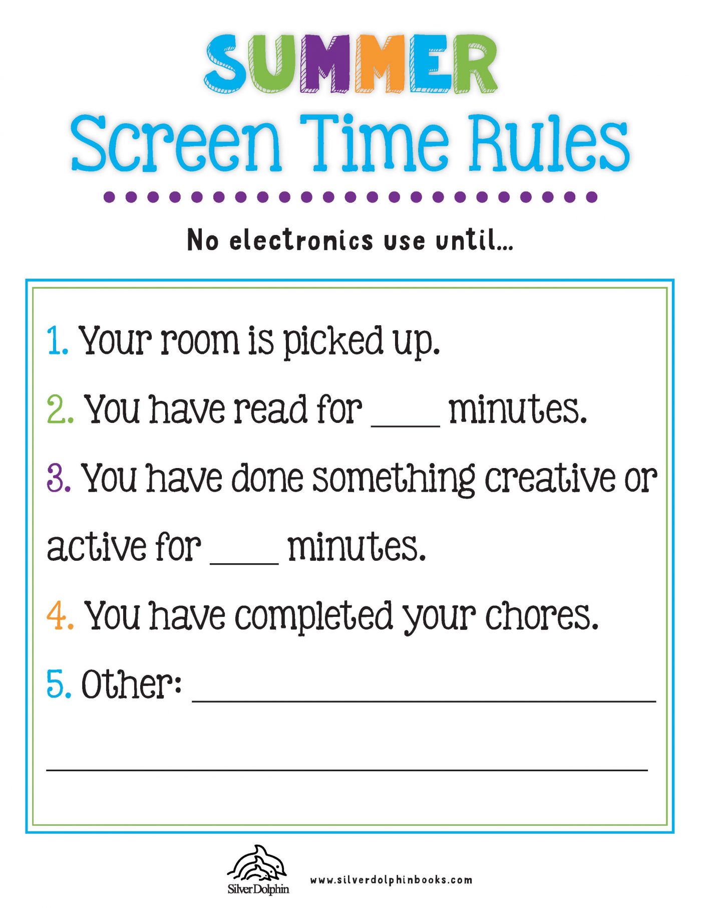 Summer Screen Time Rules Checklists Silver Dolphin Books