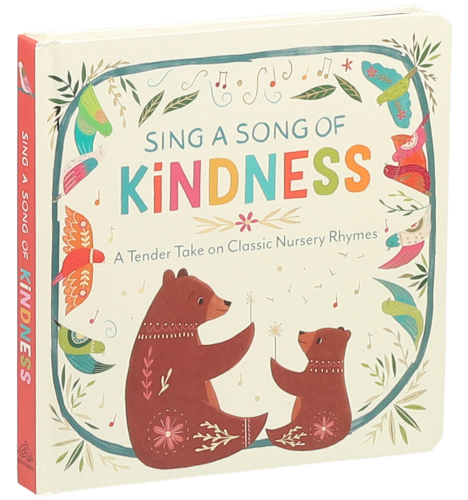 3D image of board book Sing a Song of Kindness showing cover, which includes drawing of large and small brown bears